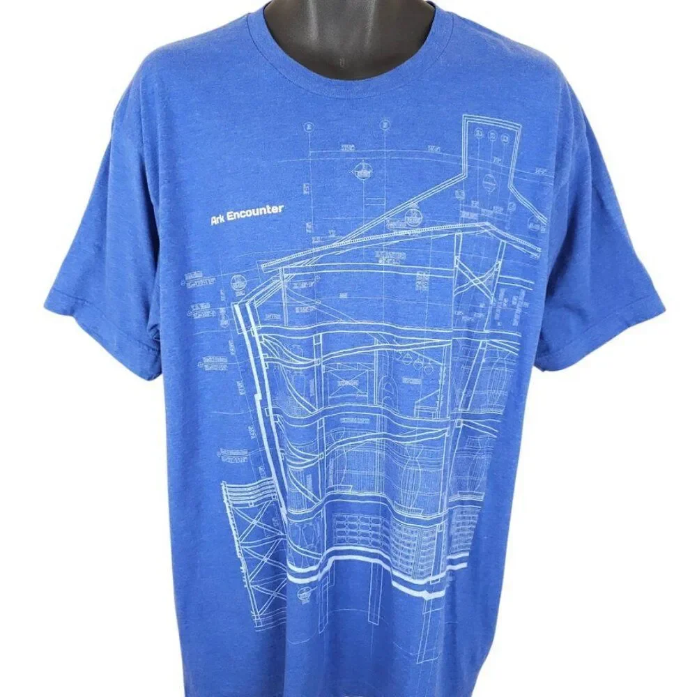 Noahs Ark T Shirt Mens Size XL Blue Construction Plans Christian Ark Encounter